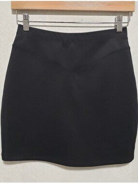 FREE PEOPLE Black Fitted Ponte Knit Stretch Classic Pencil Mini Skirt SZ Small